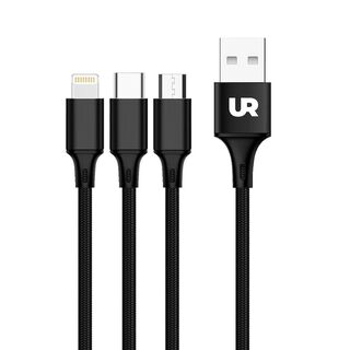Cable USB 3 en 1 (Micro USB, USB-C y Lightning) 1,2 M Negro,hi-res