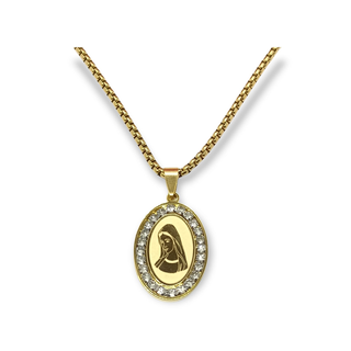 Colgante Medalla Virgen Maria Acero Zirconia Enchapada en oro 18kl,hi-res