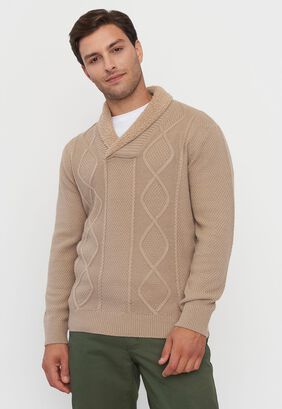 Sweater Hombre Cuello Shawl Color Beige Corona,hi-res