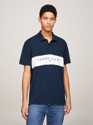 POLO REGULAR FIT LINEAR LOGO AZUL TOMMY JEANS,hi-res