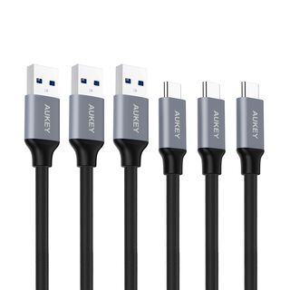 AUKEY Cable USB Pack 3 cables trenzados USB a USB-C 1m Negro - CB-CMD1,hi-res