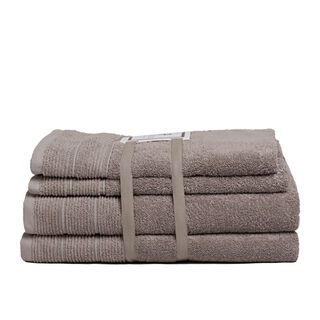 Set de toallas Deluxe con elegante guarda clásica en 100% algodón turco 620gr. Color Taupe,hi-res
