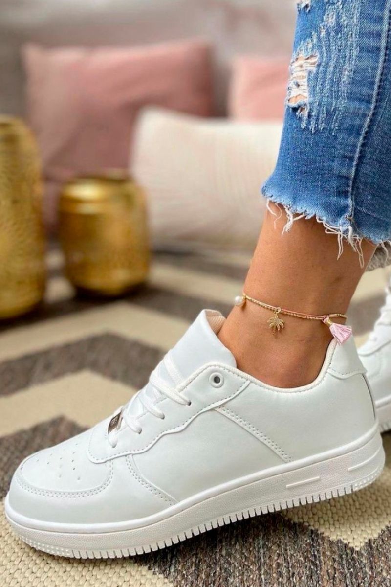 Zapatillas Urbanas Cuero Plataforma Mujer Sneaker Blancas