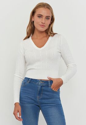 Sweater Mujer Cuello V Slim Blanco Corona,hi-res
