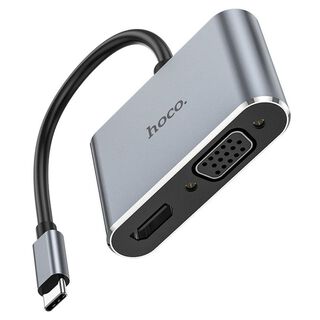 Adaptador Hoco HB30 Eco Tipo C a HDTV VGA USB3.0 PD Gris,hi-res