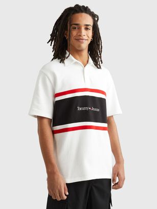 Polo Oversize Rugby Color Block Blanco Tommy Jeans,hi-res