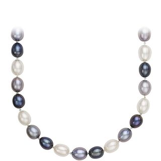 Collar de perlas semi ovaladas Naturales 8-9 mm multicolor gris AAA,hi-res