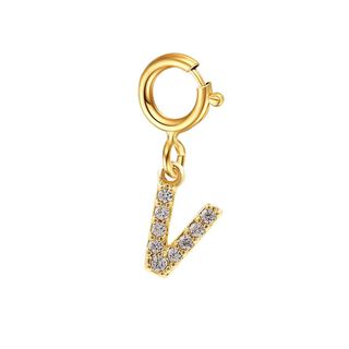 Cadena Eslabones Oro Amarillo 18k Charm Letras Inicial V Full Diamante,hi-res