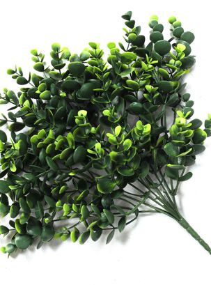 Hierba hoja redondeada verde, rama decorativa de 33 cm con protección UV,hi-res