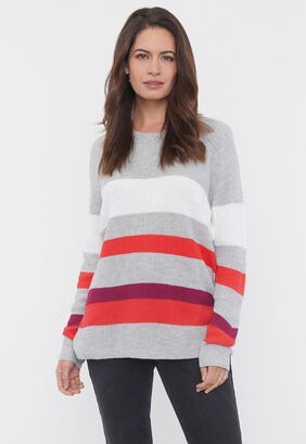 Sweater Mujer Rayas Gris Corona,hi-res