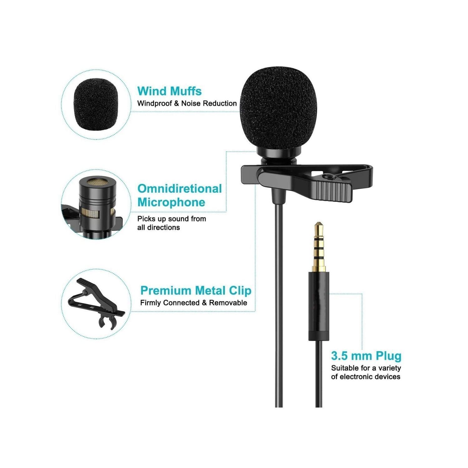 Microfono Condensador Solapa Clip 3.5mm Camara Grabadora PC ETC