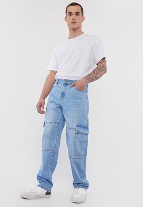Jeans Hombre Straight Fit Azul Claro Cargo Corona,hi-res