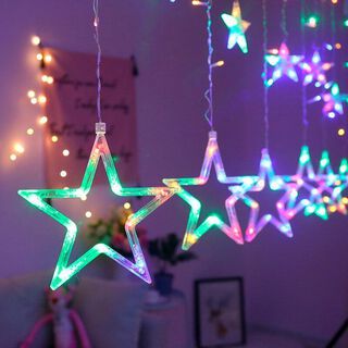Cortina de luces con forma de estrellas Multicolor,hi-res