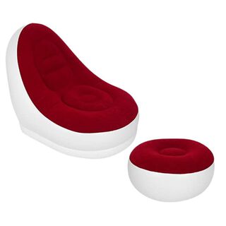 Sofa Silla Sillon Inflable con Reposa Pies Rojo,hi-res