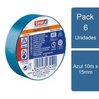 Pack 6 Tesaflex Cintas Aisladora Eléctrica Azul 10m tesa,hi-res
