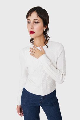 Sweater Punto Trenzado Blanco Nicopoly,hi-res