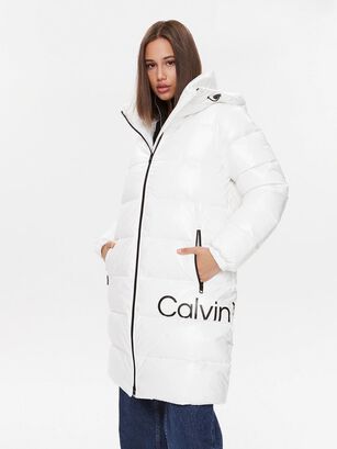 Parka Shiny Long Fitted Blanco,hi-res