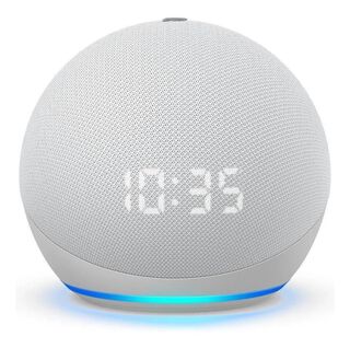 Amazon Echo Dot 4th Gen with clock con asistente virtual Alexa, pantalla integrada glacier white 110V/240V,hi-res
