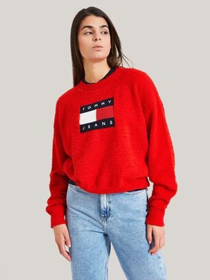 SWEATER RELAXED CENTER FLAG ROJO TOMMY JEANS,hi-res