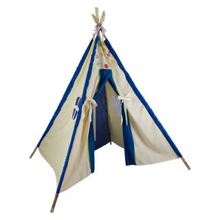 Carpa Tipi Blanca-Azul Textil 120x170x180 cm Máxima Design,hi-res