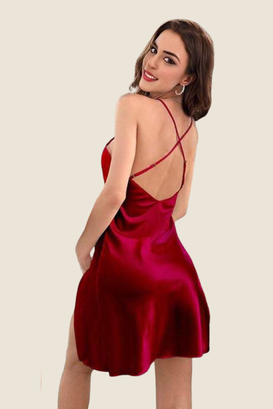 Pijama mujer -Camisa de dormir Satín Rojo italiano,hi-res