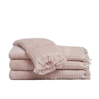 Set de toallas Premium con guarda labrada y flecos en 100% algodón turco 620gr. Color Rosa,hi-res