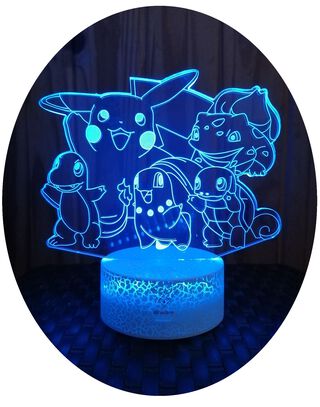 Lámpara ilusión 3D Pikachu Charmander Bulbasaur Squirtle,hi-res