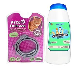 Mini Kit Para Gato Collar Antipulgas + Shampoo Repelente,hi-res
