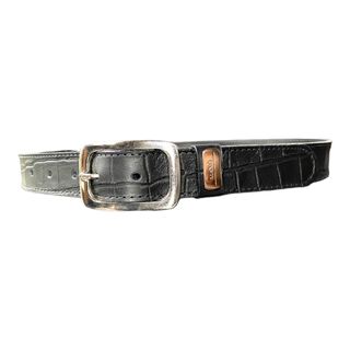 Cinturón de cuero natural - negro croco - hebilla plateada,hi-res