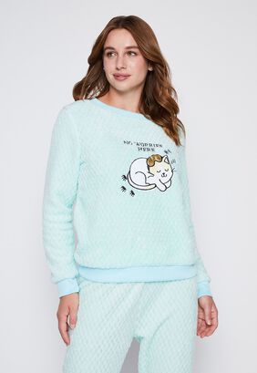 Pijama Mujer Turquesa Polar Motas Family Shop,hi-res
