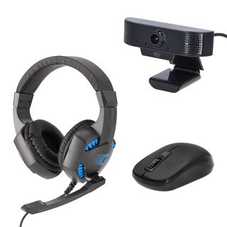 Combo Audífono Gamer Azul Mouse USB Wireless Webcam HD 1080p,hi-res