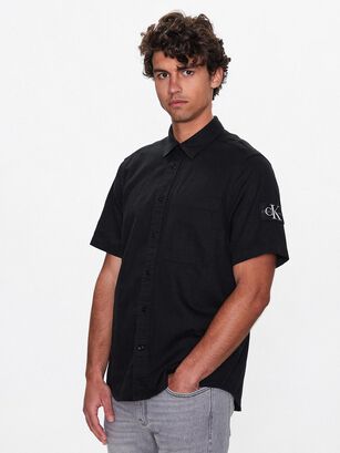 Camisa Cotton Linen Negro Calvin Klein,hi-res
