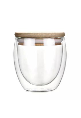 Vaso Mug Vidrio Doble Capa Con Tapa Bambú 260 ML,hi-res