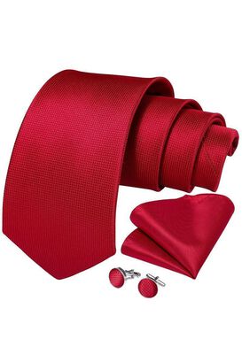 Set Corbata + Paño + Collera formal hombre. Modelo Rojo Classic,hi-res