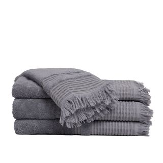 Set de toallas Premium con guarda labrada y flecos en 100% algodón turco 620gr. Color Gris.,hi-res