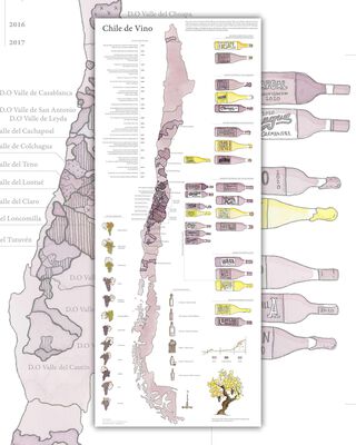 Mapa de Chile con sus Vinos 2022- Lámina,hi-res