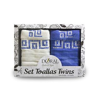 Juego Toallas 4 Piezas Twins Algodón Bordada Azul - Shopyclick,hi-res
