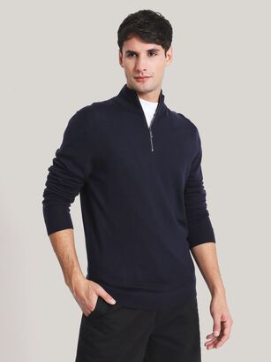 Sweater con Cierre Merino Quarter Azul Calvin Klein,hi-res