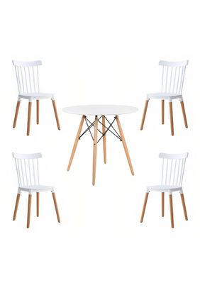 Comedor Mesa Redonda blanca 80cm + 4 sillas Windsor blanca,hi-res