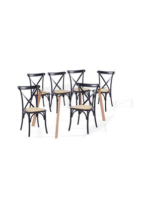 Comedor Mesa de Vidrio Nórdica 140x90cm + 6 sillas Crossback Madera Negras,hi-res