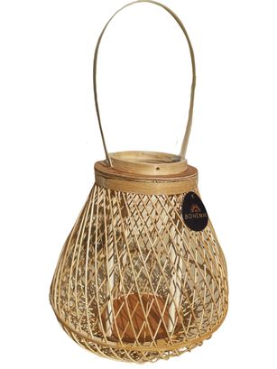 Lámpara porta velas de mesa de bambú boho,hi-res