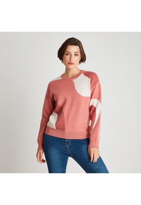 Sweater Cuello Redondo Con Diseño Rosado,hi-res