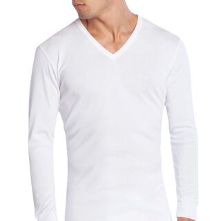 Camiseta M/L Arga Cuello V Hombre Algodón Blanco,hi-res