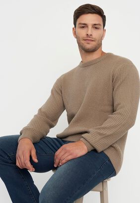 Sweater Hombre R-Neck Ecru Liso Corona,hi-res