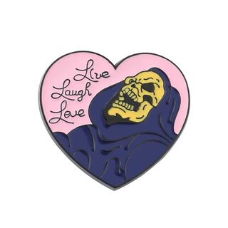 Pin Broche divertido Skeletor corazón "vive, ríe, ama",hi-res