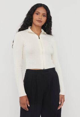 Sweater Mujer Halter Full Zipper Ecru Corona,hi-res
