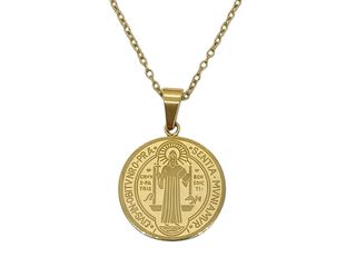 Colgante Medalla San Benito hipoalergenica chapada en oro 18kl,hi-res