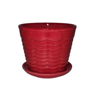 Macetero jarrón con base 13x13x12cm cerámica lisa rojo,hi-res