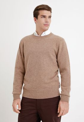 Sweater hombre cuello redondo liso beige,hi-res