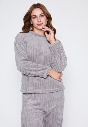 Pijama Mujer Gris Peludo Lisos Family Shop,hi-res